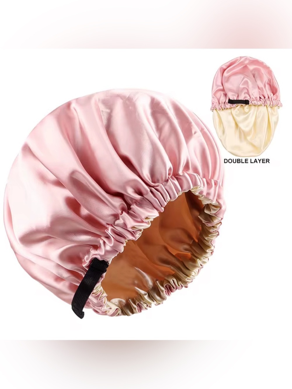 NEW Double Layer  Adjustable Satin Sleep Bonnet - Pink